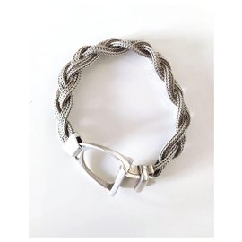 Hermès-Hermès Silber geflochtenes Armband und Vintage Steigbügel 1956-60 Circa Sammlung-Silber