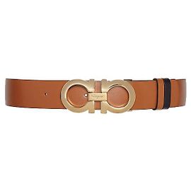CINTURÓN GANCINI REVERSIBLE Y AJUSTABLE SALVATORE FERRAGAMO Castaño Negro Gold hardware