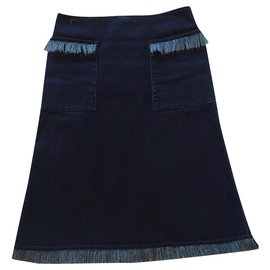 Louis Vuitton-LOUIS VUITTON fringed denim skirt-Blue