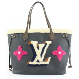 Louis Vuitton-Black Shearling Monogram Teddy Neverfull MM NM Tote Bag-Other