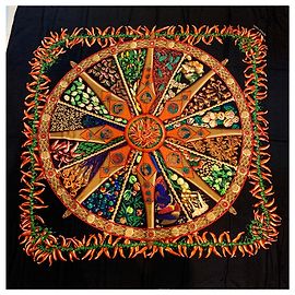 Modello scialle Hermès nella terra delle spezie Nero Multicolore