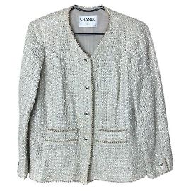 Chanel Beige Green Cotton Jacket Beige