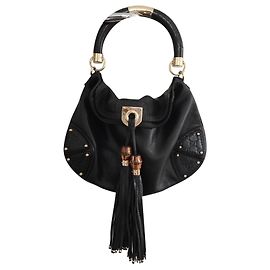 Gucci Indy Large Black Leather Handbag Black Golden