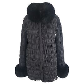 Blumarine Black Nylon Fox Fur Reversible Coat Black