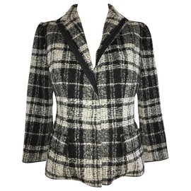 Dolce & Gabbana-Black Single-Breasted Tartan Tweed Coat-Black