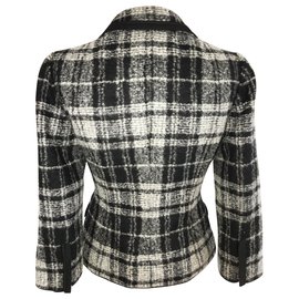 Dolce & Gabbana-Black Single-Breasted Tartan Tweed Coat-Black
