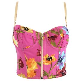 Dolce & Gabbana Crop top bustier fleuri rose Multicolore