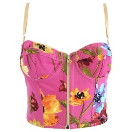 Dolce & Gabbana-Top corto con corpiño floral rosa-Multicolor