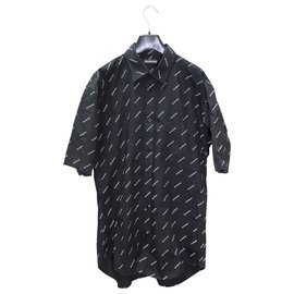 Balenciaga-Black All Over Logo Normal Fit Shirt-Black