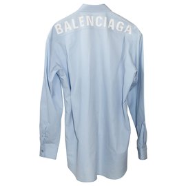 Balenciaga-Camisa de manga larga estampada con logo azul de Balenciaga-Azul,Azul claro