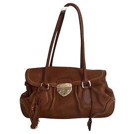 Prada Leather Shoulder Bag Cognac Silver Hardware Cognac Silver hardware