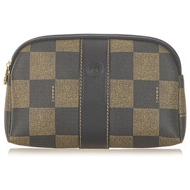 Fendi-Fendi Brown Pequin Pouch-Brown,Black,Khaki