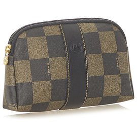 Fendi-Fendi Brown Pequin Pouch-Brown,Black,Khaki
