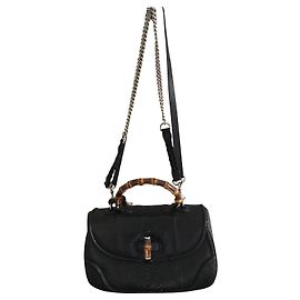 Borsa Gucci Bamboo in pelle di pitone nera Nero Silver hardware