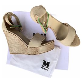 Sandales compensées Missoni beige gris daim et cuir 41 Beige Gris