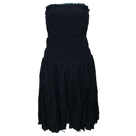 Calvin Klein Trägerloses Plissee-Seidenkleid Schwarz
