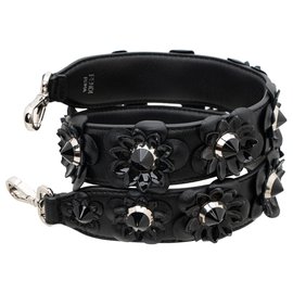 Fendi-Flowerland Leather Strap You Shoulder Strap-Black