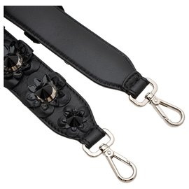Fendi-Flowerland Leather Strap You Shoulder Strap-Black