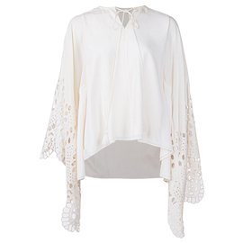 Chloé-Blouse with Eyelet Flared Sleeve -White,Cream