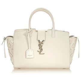 Yves Saint Laurent Bolsa de couro YSL White Downtown Cabas Branco