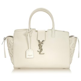 Yves Saint Laurent YSL White Downtown Cabas Leather Satchel White
