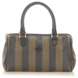 Fendi-Fendi Brown Pequin Sac à main-Marron,Noir,Kaki