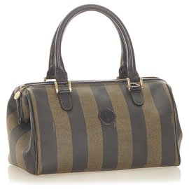 Fendi-Fendi Brown Pequin Sac à main-Marron,Noir,Kaki