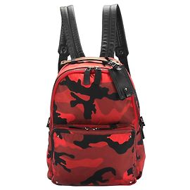 Valentino Roter Camouflage Nylon Rucksack Schwarz Rot