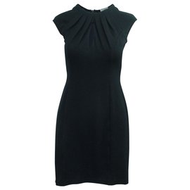 Calvin Klein-Classic Black Dress with Pleats around Neckline-Black