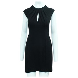 Calvin Klein-Classic Black Dress with Pleats around Neckline-Black