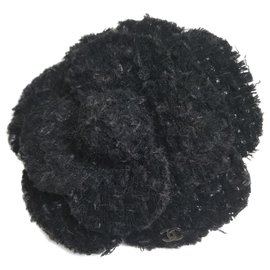 Chanel-Broche chanel camelia tweed-Negro