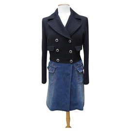 Cappotto Dolce & Gabbana Nero e Blu Lana e Cotone Nero Blu