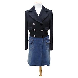Dolce & Gabbana Coat Black and Blue Wool Cotton Black Blue