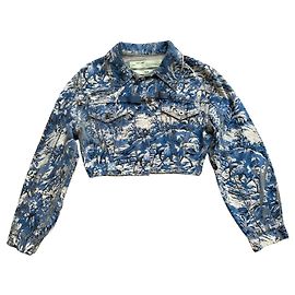 Off White Off-white Virgil Abloh Crop Tapestry Denim Jacket Blue