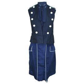 Sacai-Navy Blue Dress with Buttons-Blue,Navy blue