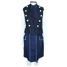 Sacai-Navy Blue Dress with Buttons-Blue,Navy blue