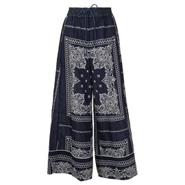 Sacai-Printed Paisley Print Trousers-Blue