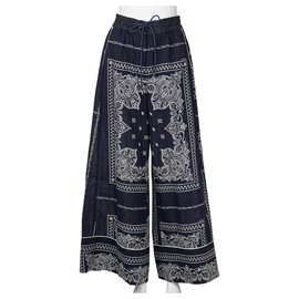 Sacai-Printed Paisley Print Trousers-Blue
