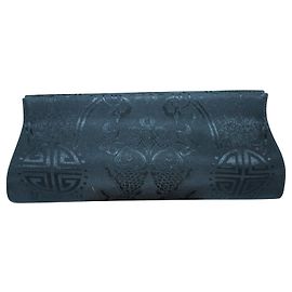 Shanghai Tang Black Fabric Embossed Clutch Black
