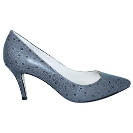 Cole Haan Grey Ostrich Immitation Pointed Toe Heels Grey