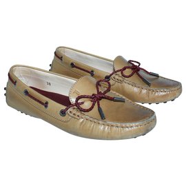Tod's-Light Brown Loafers with Burgundy Laces-Brown