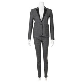 The Kooples-Chequered Leather Lapel Suit -Brown
