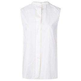 Hermès-High Neck Sleeveless Top-White