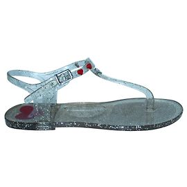 Love Moschino Nylon Thong Sandals with Red Embellishments Other
