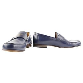 Gucci Mens GG Size 12 Navy blue 309049 Leather loafers Other