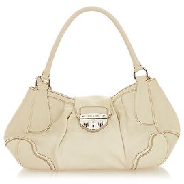 Prada White Sound Lock Leather Shoulder Bag White