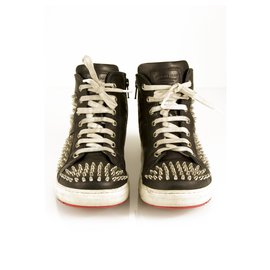 Philipp Plein-PHILIPP PLEIN Zapatillas altas de cuero con tachuelas Zapatillas altas sz 37 Zapatos-Negro