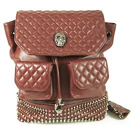 Zaino Philipp Plein in pelle trapuntata a rombi bordeaux con teschi e borchie Bordò