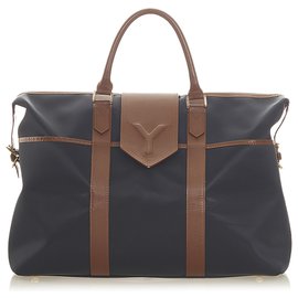 Yves Saint Laurent YSL Black Leather Travel Bag Brown Black