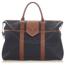 Yves Saint Laurent Bolsa de viagem de couro preto YSL Marrom Preto